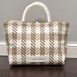 Calvin Klein Brown and White Woven Tote Bag NWT